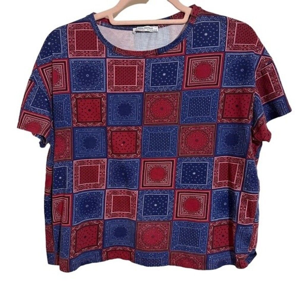 Zara Bandana Pattern Tee Shirt Sz M